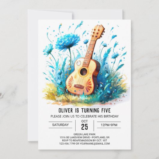 Invitation Blue Fun Guitar Boy Anniversaire (Devant)
