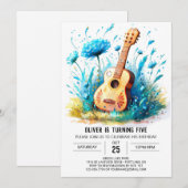 Invitation Blue Fun Guitar Boy Anniversaire (Devant / Derrière)