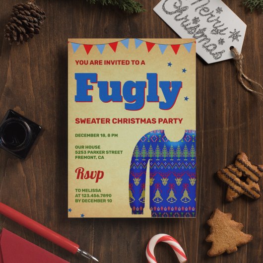 Invitation Blue Funny Fugly laid Sweet Christmas Party