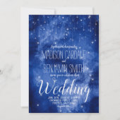 Invitation Blue Galaxy Celestiy Stars Fairy Lights Mariage (Devant)