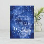 Invitation Blue Galaxy Celestiy Stars Fairy Lights Mariage (Debout devant)
