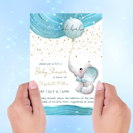 Invitation Blue Galaxy Inspiration Elephant Baby Boy Douche