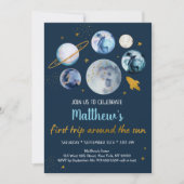 Invitation Blue Galaxy Premier Voyage Autour Du Soleil Annive (Devant)