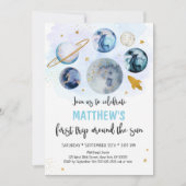 Invitation Blue Galaxy Premier Voyage Autour Du Soleil Annive (Devant)