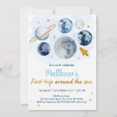 Invitation Blue Galaxy Premier Voyage Autour Du Soleil Annive (Devant)