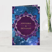 Invitation Blue Galaxy Purple Mandala QR Code Mariage indien (Devant)