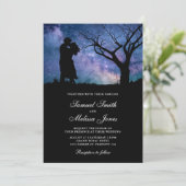 Invitation Blue Galaxy Romantique Couple Mariage Silhouette (Debout devant)