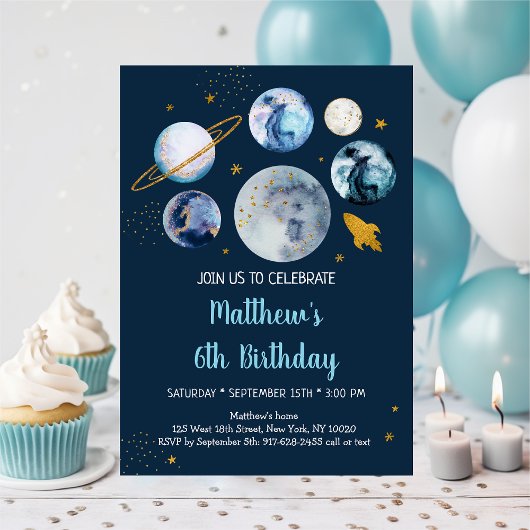Invitation Blue Galaxy Space Boy Anniversaire