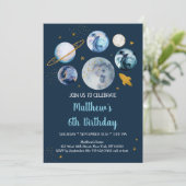 Invitation Blue Galaxy Space Boy Anniversaire (Debout devant)