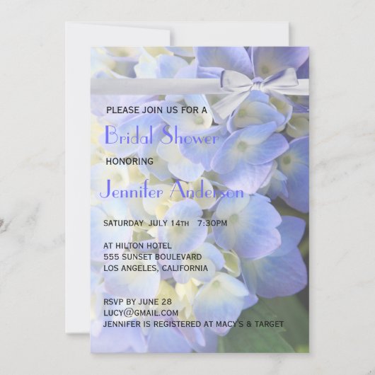 Invitation ©Blue Garden Hydrangeas Ribbon Fête des mariées (Devant)