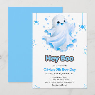 Invitation Blue Gentil Fantôme Hé Boo Anniversaire 5 ans