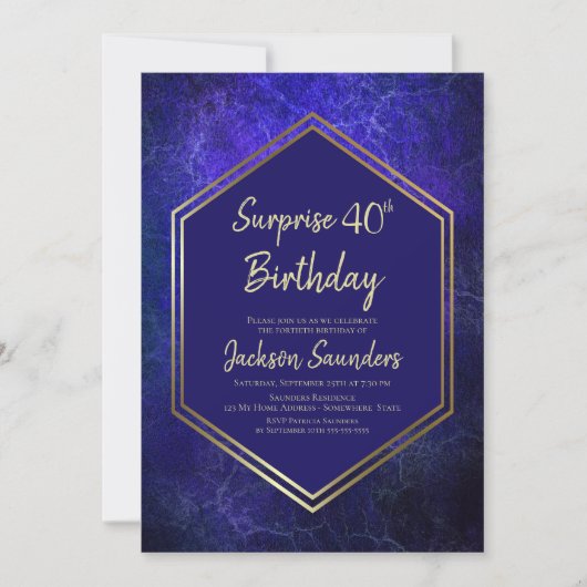 Invitation Blue Geometry Surprise 40e anniversaire (Devant)