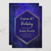 Invitation Blue Geometry Surprise 40e anniversaire (Devant / Derrière)