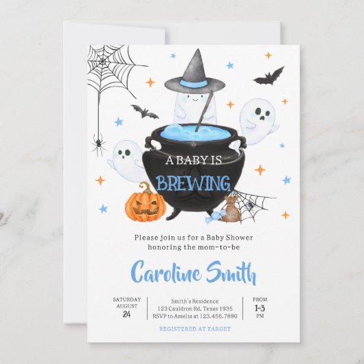 Invitation Blue Ghost Halloween Baby est en train de brasser  (Devant)
