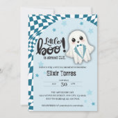 Invitation Blue Ghost Little Boo est presque dû Baby shower (Devant)