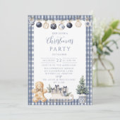 Invitation Blue Gingerbread Gingham Christmas (Debout devant)
