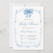 Invitation Blue Gingham and Bow Baby Shower Boy (Devant)