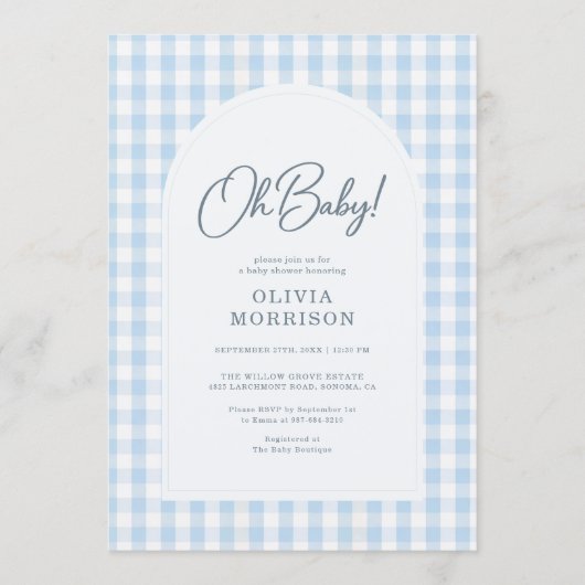 Invitation Blue Gingham Baby Shower (Devant)