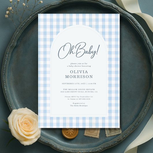 Invitation Blue Gingham Baby Shower