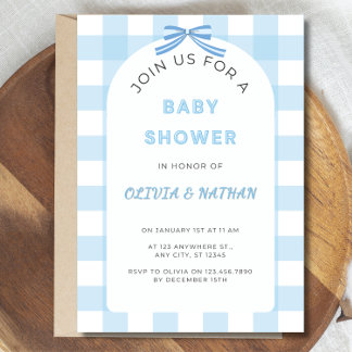 Invitation Blue Gingham Baby Shower Invitation, Blue Baby Boy