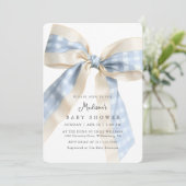 Invitation Blue Gingham Bow Cute Baby Shower (Debout devant)