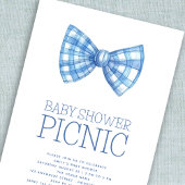 Invitation Blue Gingham Bow Tie Baby Douche pique-nique