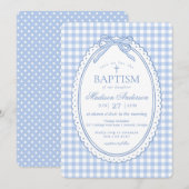 Invitation Blue Gingham Coquette Bow Baptism (Devant / Derrière)