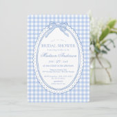 Invitation Blue Gingham Coquette Bow Bridal Shower (Debout devant)
