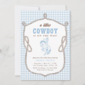 Invitation Blue Gingham Cowboy Baby Shower Vintage Preppy (Devant)