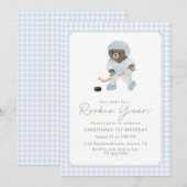 Invitation Blue Gingham Hockey Rookie Year Teddy Bear 1st (Devant / Derrière)