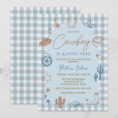 Invitation Blue Gingham Little Cowboy Wild West Baby Shower (Devant / Derrière)