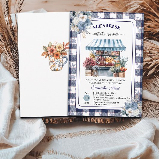 Invitation Blue Gingham Off the Market Bridal Shower 