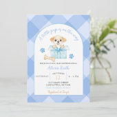 Invitation Blue Gingham Puppy Baby Shower (Debout devant)