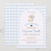 Invitation Blue Gingham Some Bunny Is On the Way Baby Shower (Devant / Derrière)