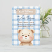 Invitation Blue Gingham Teddy Bear (Debout devant)