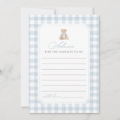 Invitation Blue Gingham Teddy Bear Baby Shower Advice Card (Devant)