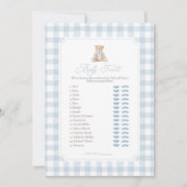 Invitation Blue Gingham Teddy Bear Baby Traits Game (Devant)