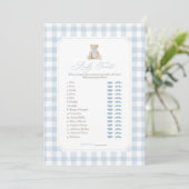 Invitation Blue Gingham Teddy Bear Baby Traits Game (Debout devant)