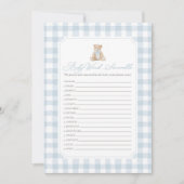 Invitation Blue Gingham Teddy Bear Baby Word Scramble Game (Devant)