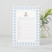 Invitation Blue Gingham Teddy Bear Baby Word Scramble Game (Debout devant)
