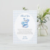 Invitation Blue Gingham Teddy Bear Neutral Baby Shower (Debout devant)