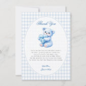 Invitation Blue Gingham Teddy Bear Neutral Baby Shower (Devant)