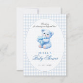 Invitation Blue Gingham Teddy Bear Neutral Baby Shower (Devant)