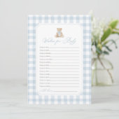 Invitation Blue Gingham Teddy Bear Wishes for Baby (Debout devant)
