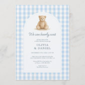 Invitation Blue Gingham We Can Bearly Wait All in One (Devant)