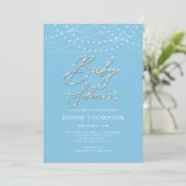 Invitation Blue Glam Calligraphie Rustic Light Boy Baby showe (Debout devant)