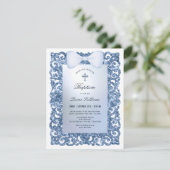 Invitation Blue Glitter Frame Bow Baptism (Debout devant)