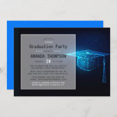 Invitation Blue Glow Futuristic Virtual Graduation Party (Devant / Derrière)