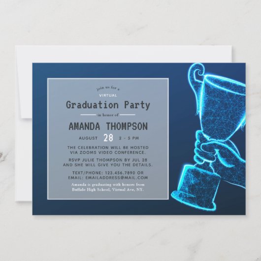 Invitation Blue Glow Futuristic Virtual Graduation Party (Devant)