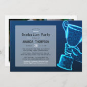 Invitation Blue Glow Futuristic Virtual Graduation Party (Devant / Derrière)